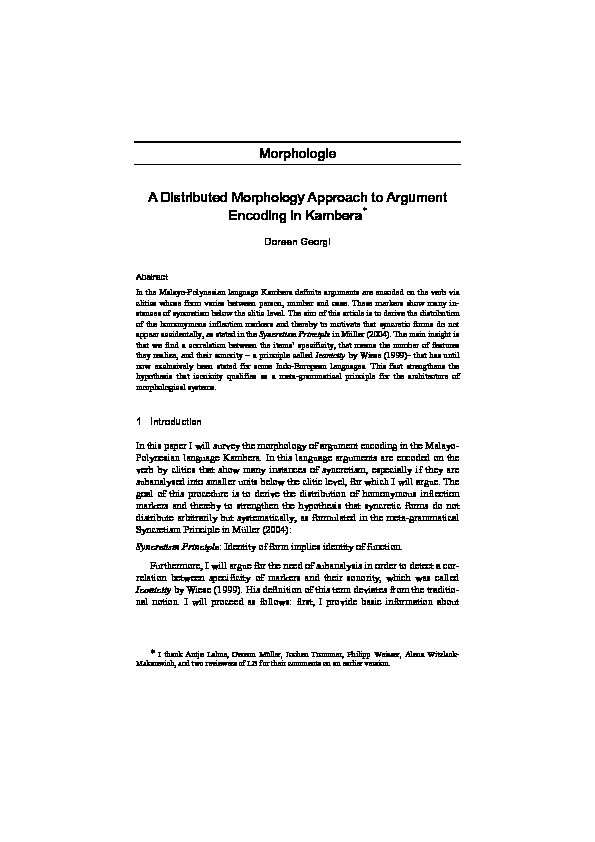 [PDF] Morphologie A Distributed Morphology Approach to Argument