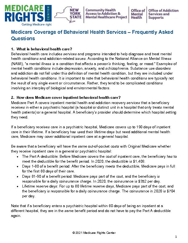 [PDF] Medicare Coverage of Behavioral Health Services