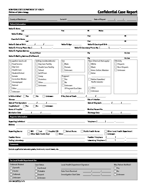 [PDF] Communicable Disease Reporting Form - New York State