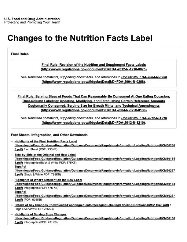 [PDF] Changes to the Nutrition Facts Label - Final Rules