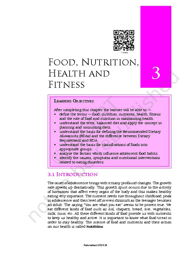 [PDF] Food, Nutrition, Health and Fitness - NCERT