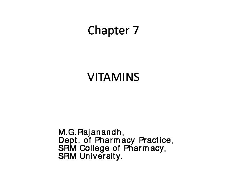 [PDF] PowerPoint Presentation - VITAMINS - SRM University