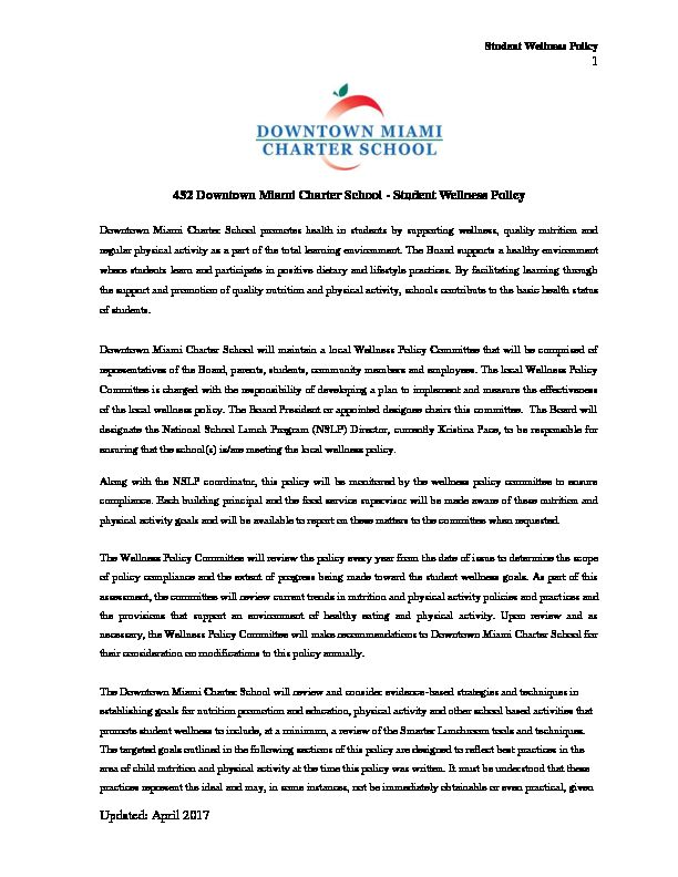 [PDF] Student Wellness Policy - Downtown Miami Charter School