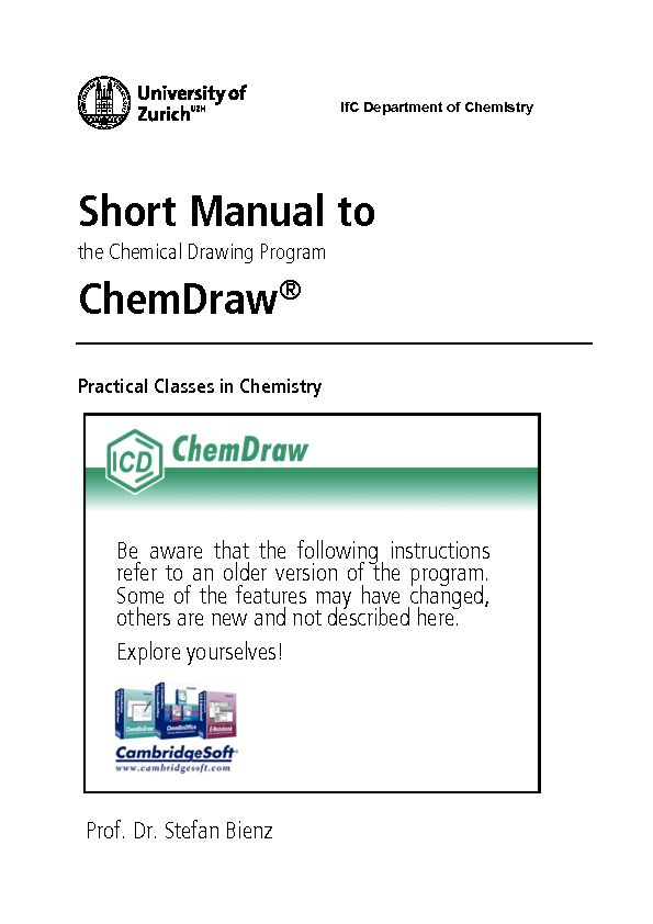 [PDF] Short Manual to ChemDraw - UZH - Department of Chemistry