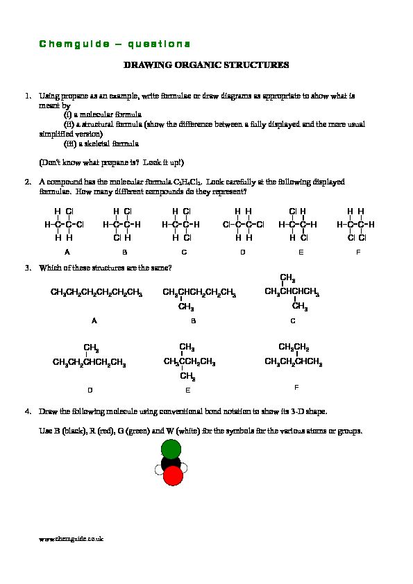 [PDF] questions DRAWING ORGANIC STRUCTURES - Chemguide