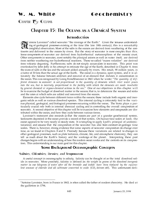 W  M  W hite G eochemistry Chapter 15: Oceans