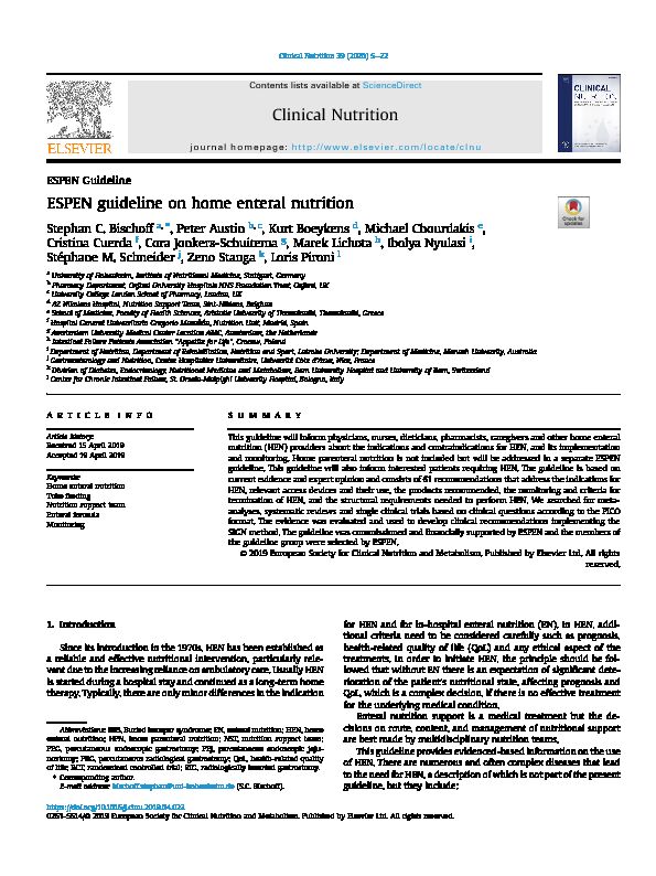 [PDF] ESPEN guideline on home enteral nutrition