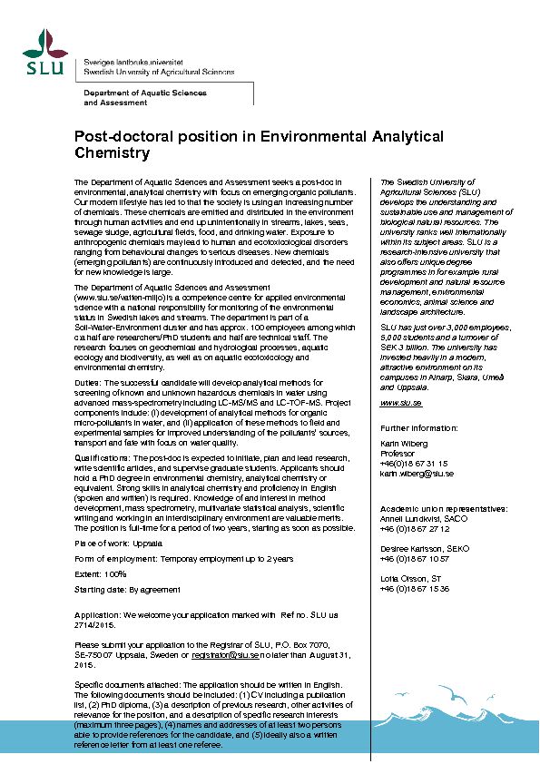 [PDF] Post-doctoral position in Environmental Analytical Chemistry