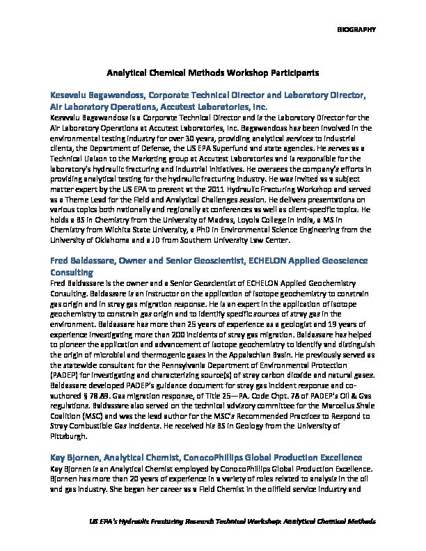 [PDF] Analytical Chemical Methods Technical Workshop  - US EPA