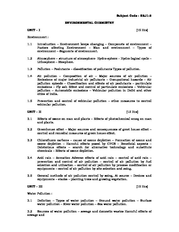 [PDF] Subject Code : SEJ1:3 ENVIRONMENTAL CHEMISTRY UNIT – I (15