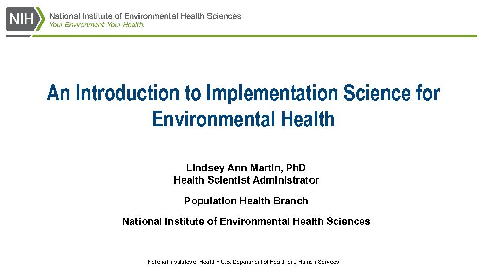 An Introduction to Implementation Science for Environmental