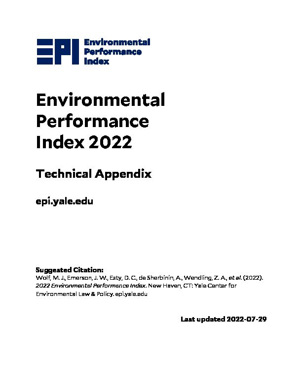 Environmental Performance Index 2022 - Yale University