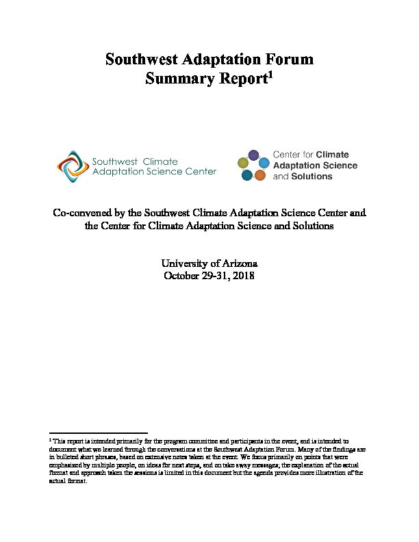 [PDF] Southwest Adaptation Forum Summary Report1 - Center for Climate