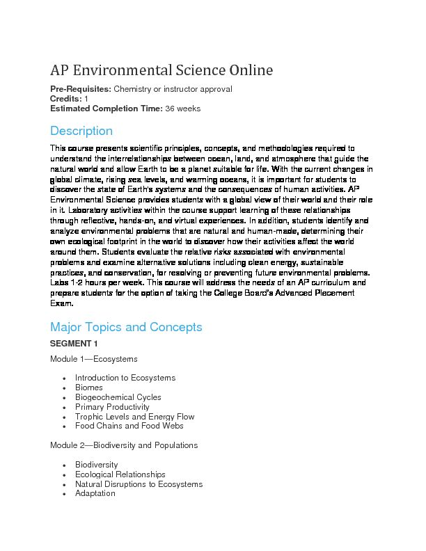 AP Environmental Science Online - Arizona State University