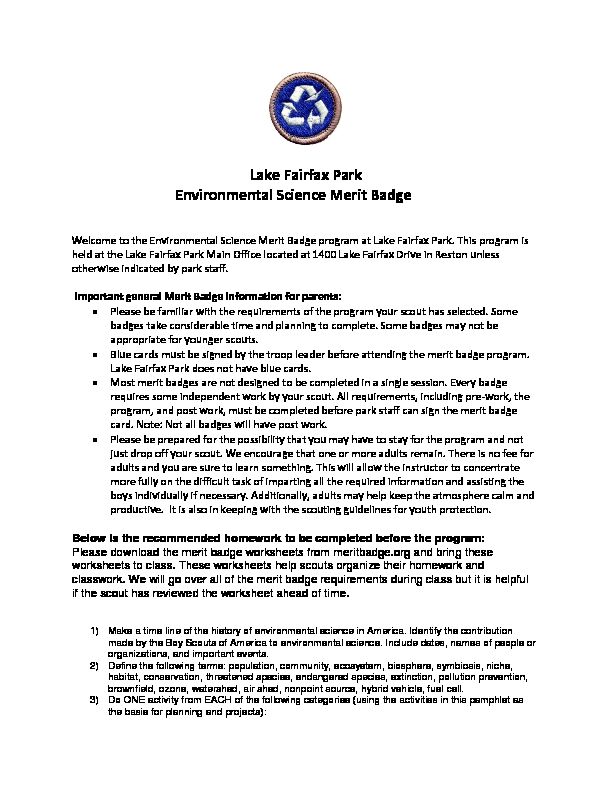 Environmental Science Merit Badge - Fairfax County, Virginia
