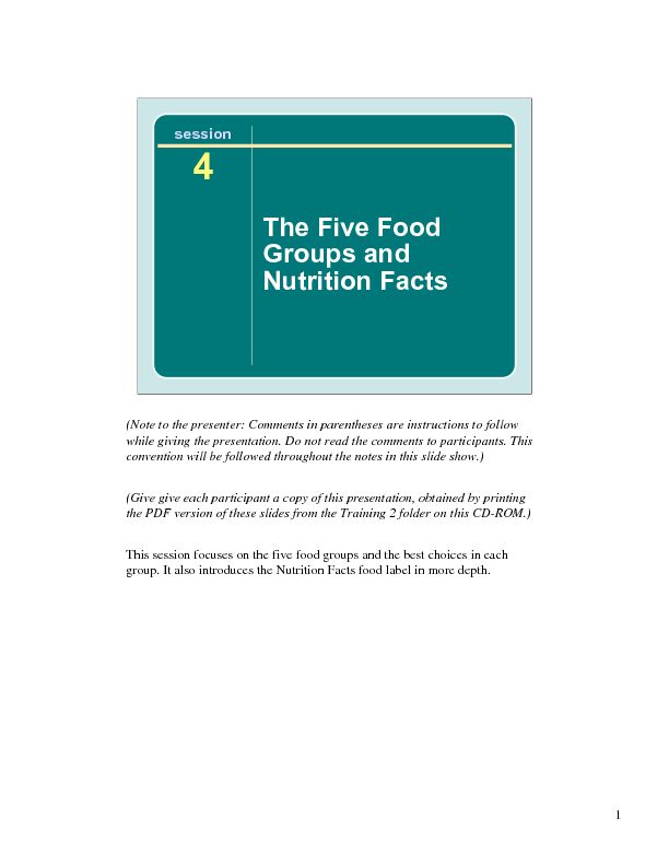 [PDF] The Five Food Groups and Nutrition Facts