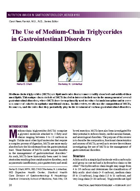 The Use of Medium-Chain Triglycerides in Gastrointestinal Disorders