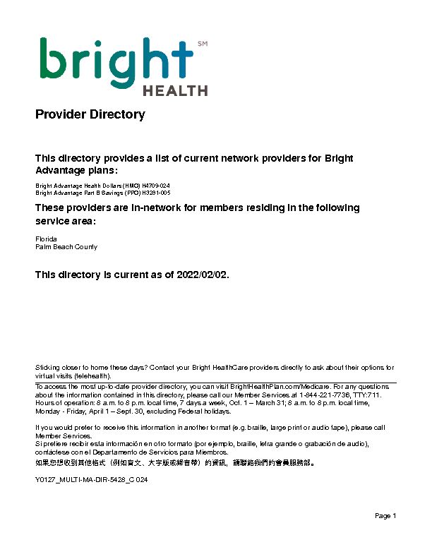 [PDF] Provider Directory  Bright HealthCare