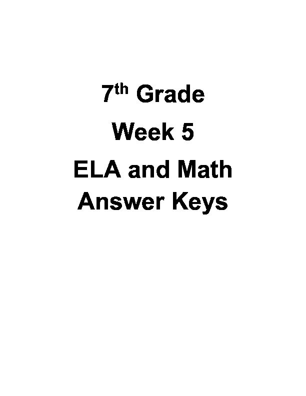 [PDF] 7th Grade Week 5 ELA and Math Answer Keys - Davison