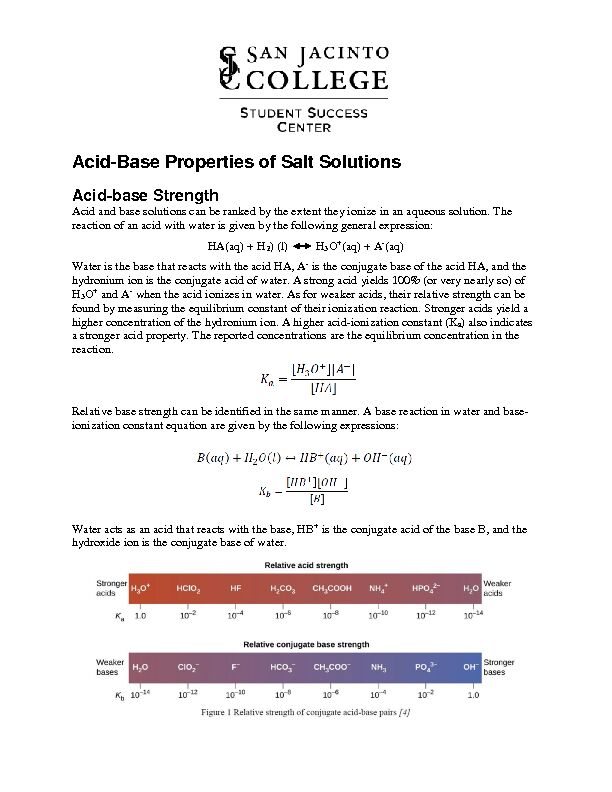 [PDF] Chemistry - Acid-Base Properties of Salt Solutions