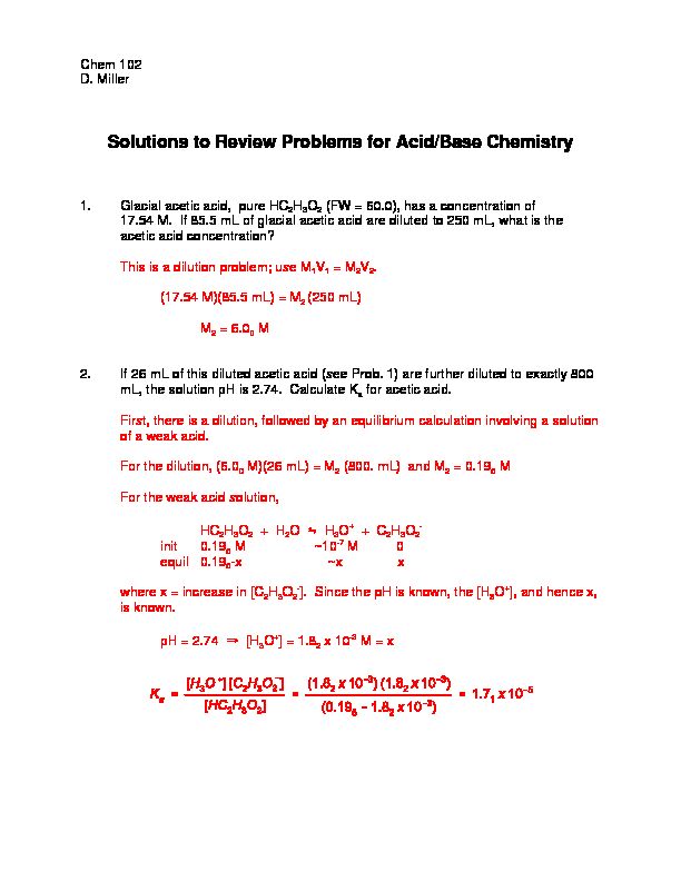 [PDF] Solutions to Review Problems for Acid/Base Chemistry