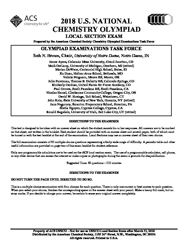 2018 us national chemistry olympiad - local section exam