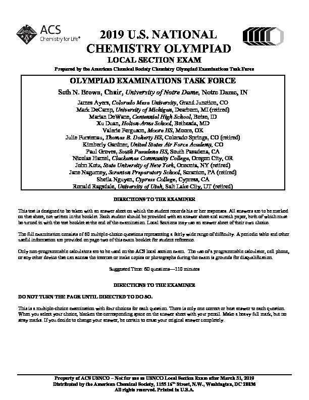 [PDF] 2019 local exam - American Chemical Society