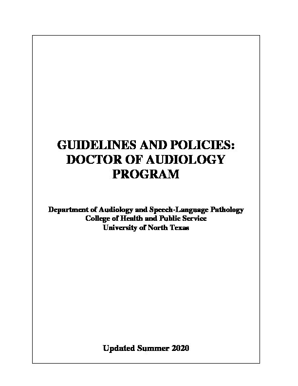 GUIDELINES AND POLICIES: DOCTOR OF AUDIOLOGY PROGRAM