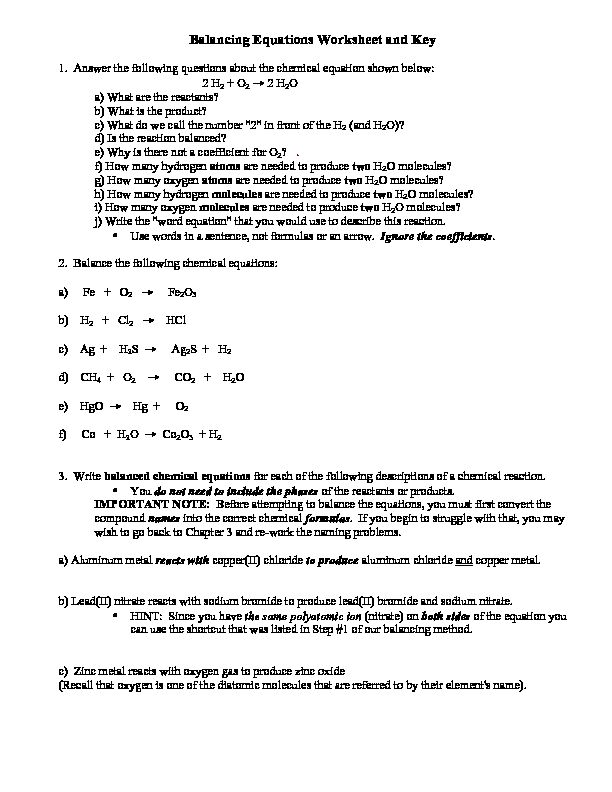 [PDF] Balancing Equations Worksheet and Key - ChemistryDocsCom
