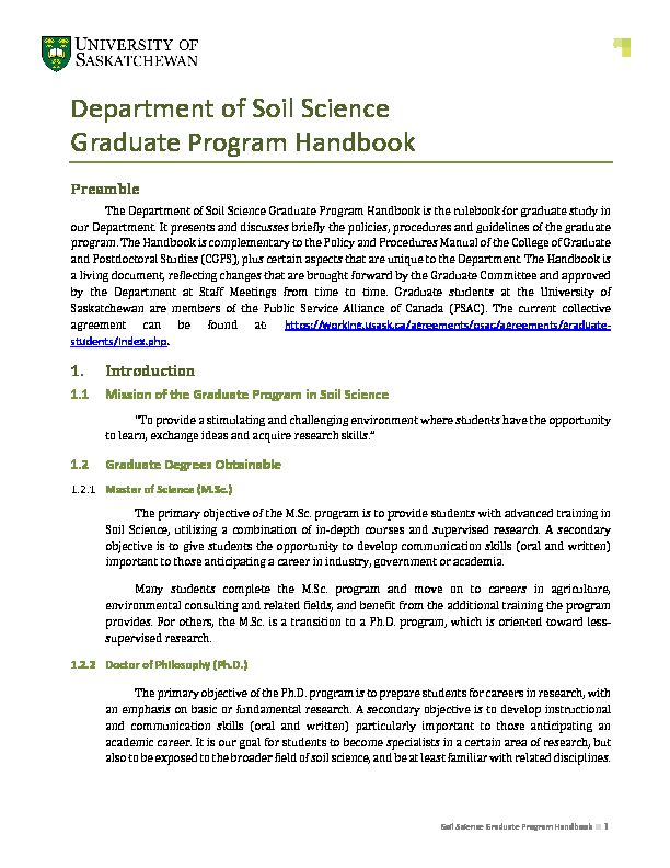 [PDF] Department of Soil Science Graduate Program Handbook