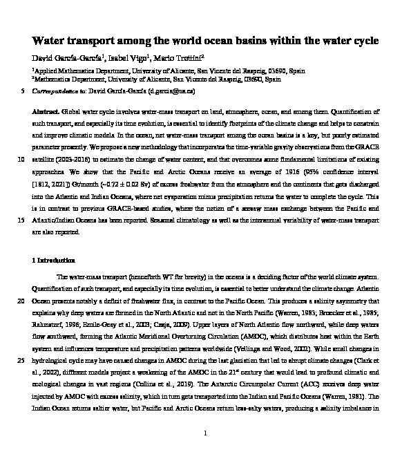 [PDF] Water transport among the world ocean  - Earth System Dynamics