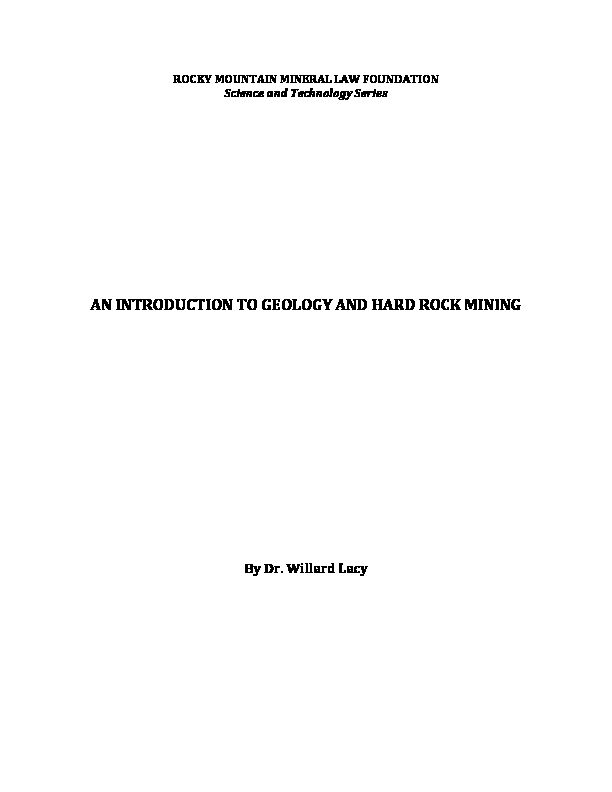 [PDF] AN INTRODUCTION TO GEOLOGY AND HARD ROCK MINING