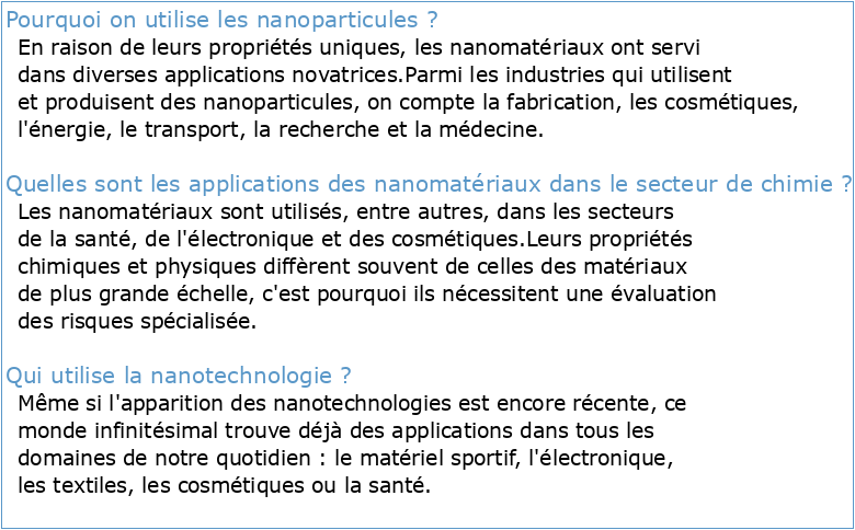 Domaine d'application des nanoparticules