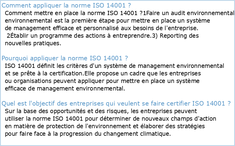 Domaine d'application iso 14001
