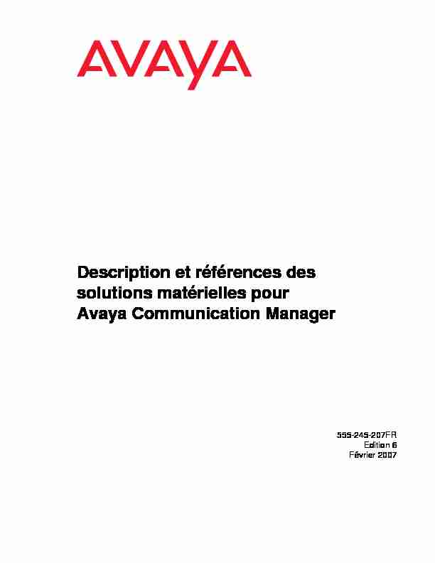 [PDF] Description et références des solutions matérielles  - Avaya Support