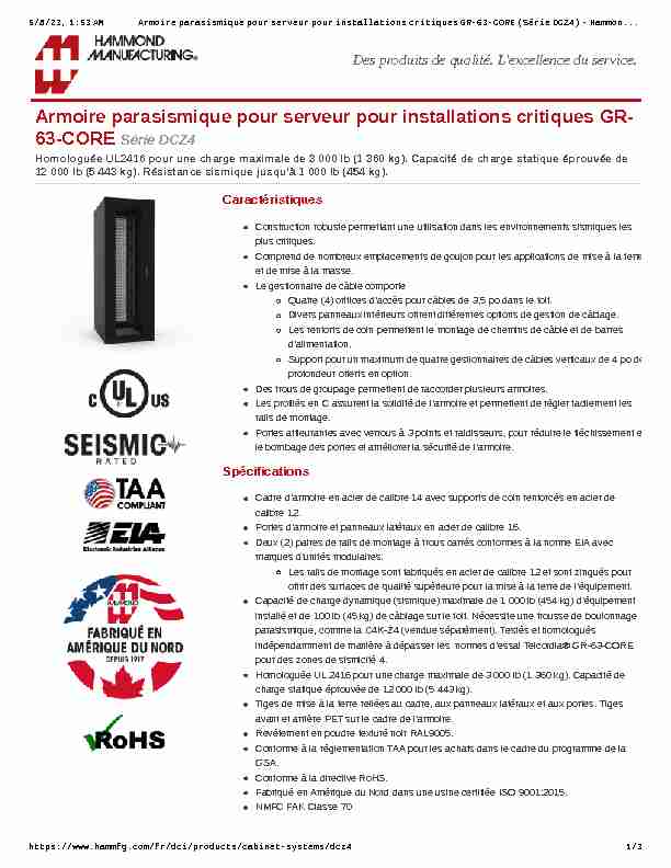 [PDF] Armoire homologuée NEBS™ Telcordia® GR-63  - Hammond Mfg