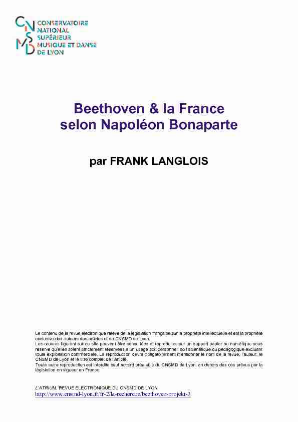 [PDF] Beethoven & la France selon Napoléon Bonaparte - Conservatoire