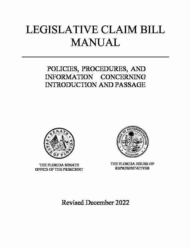 [PDF] LEGISLATIVE CLAIM BILL MANUAL - The Florida Senate