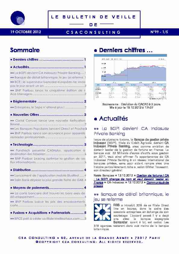 [PDF] Sommaire Derniers chiffres  Actualités - CSA Consulting