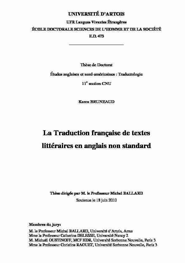 La Traduction française de textes littéraires en anglais non standard