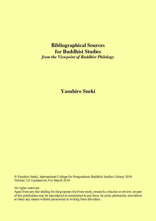 Bibliographical Sources for Buddhist Studies Yasuhiro Sueki