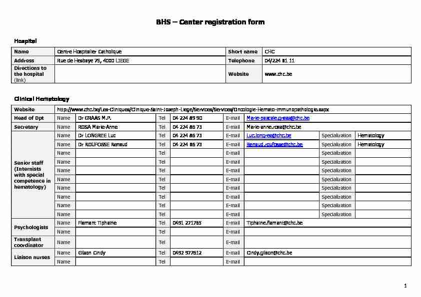 BHS – Center registration form