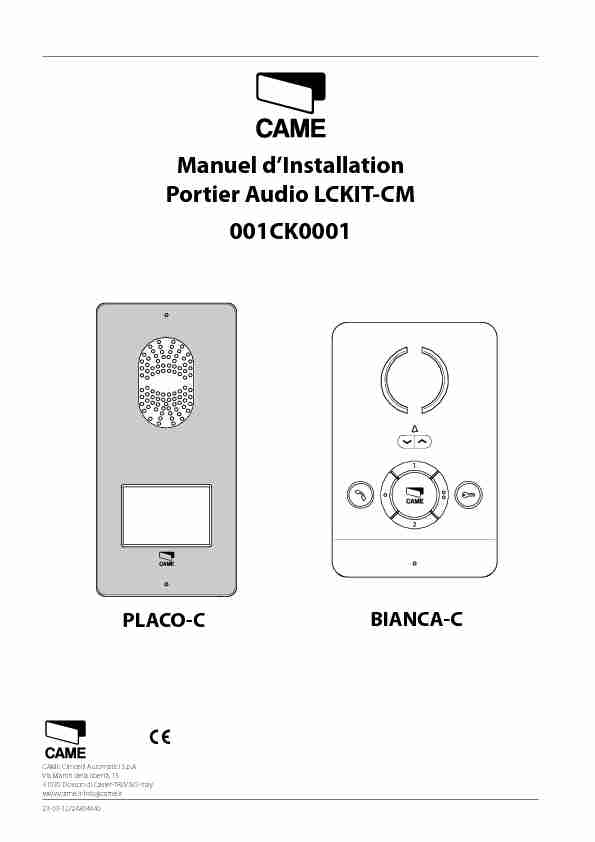 Manuel dInstallation Portier Audio LCKIT-CM 001CK0001