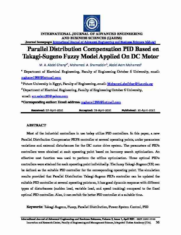 Parallel Distribution Compensation PID Based on Takagi-Sugeno