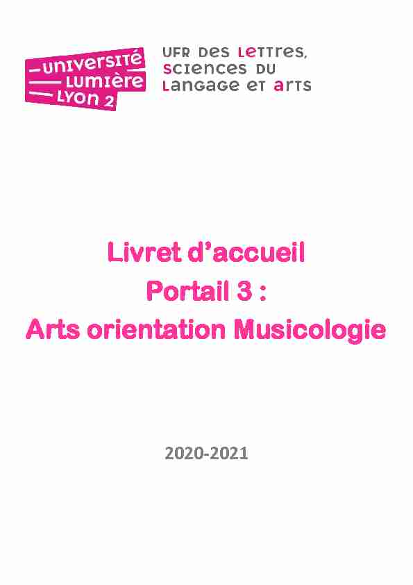 Livret daccueil Portail 3 : Arts orientation Musicologie