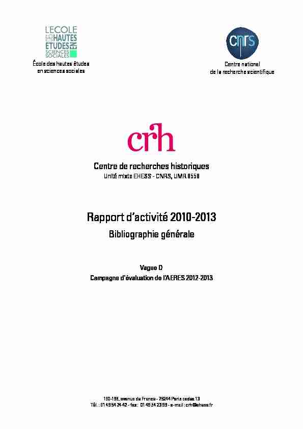 Rapport dactivité 2010-2013