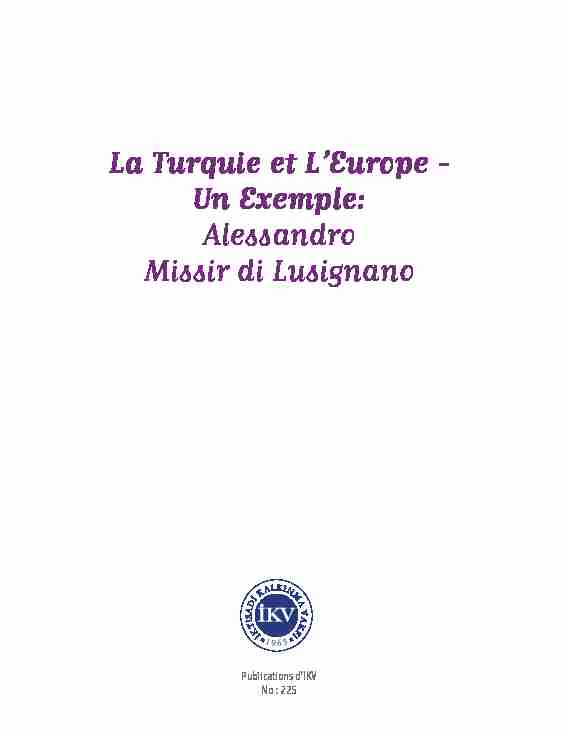 La Turquie et LEurope - Un Exemple: Alessandro Missir di Lusignano