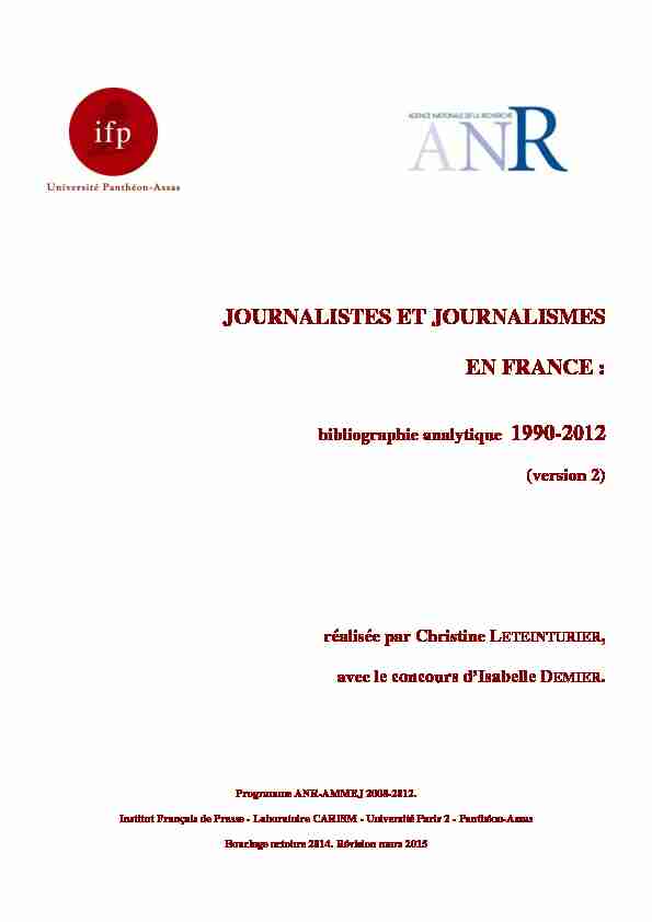 Journalistes et journalismes en France : bibliographie analytique