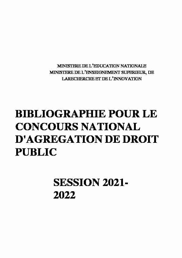 BIBLIOGRAPHIE POUR LE CONCOURS NATIONAL D