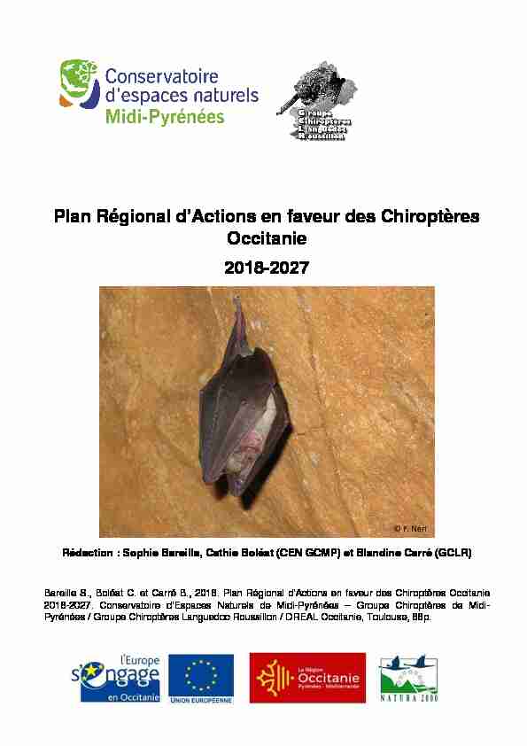 Plan Régional dActions en faveur des Chiroptères Occitanie 2018